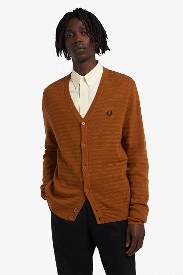 Fred Perry Chevron Textured Cardigan Miesten Neuleet Camel | FI 1767JPQJ